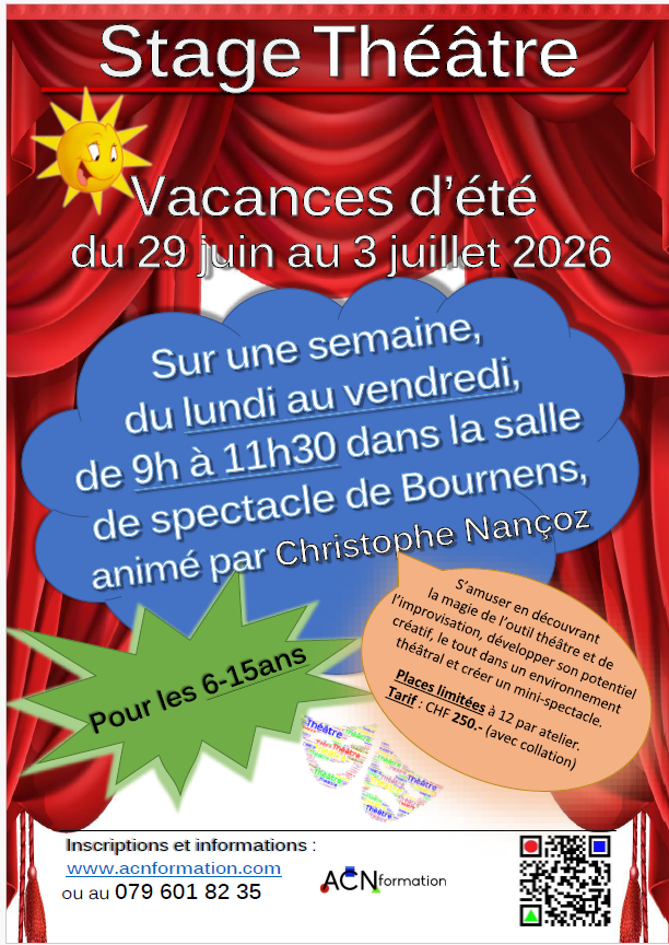 affiche stage théâtre été gros de vaud lausanne impro